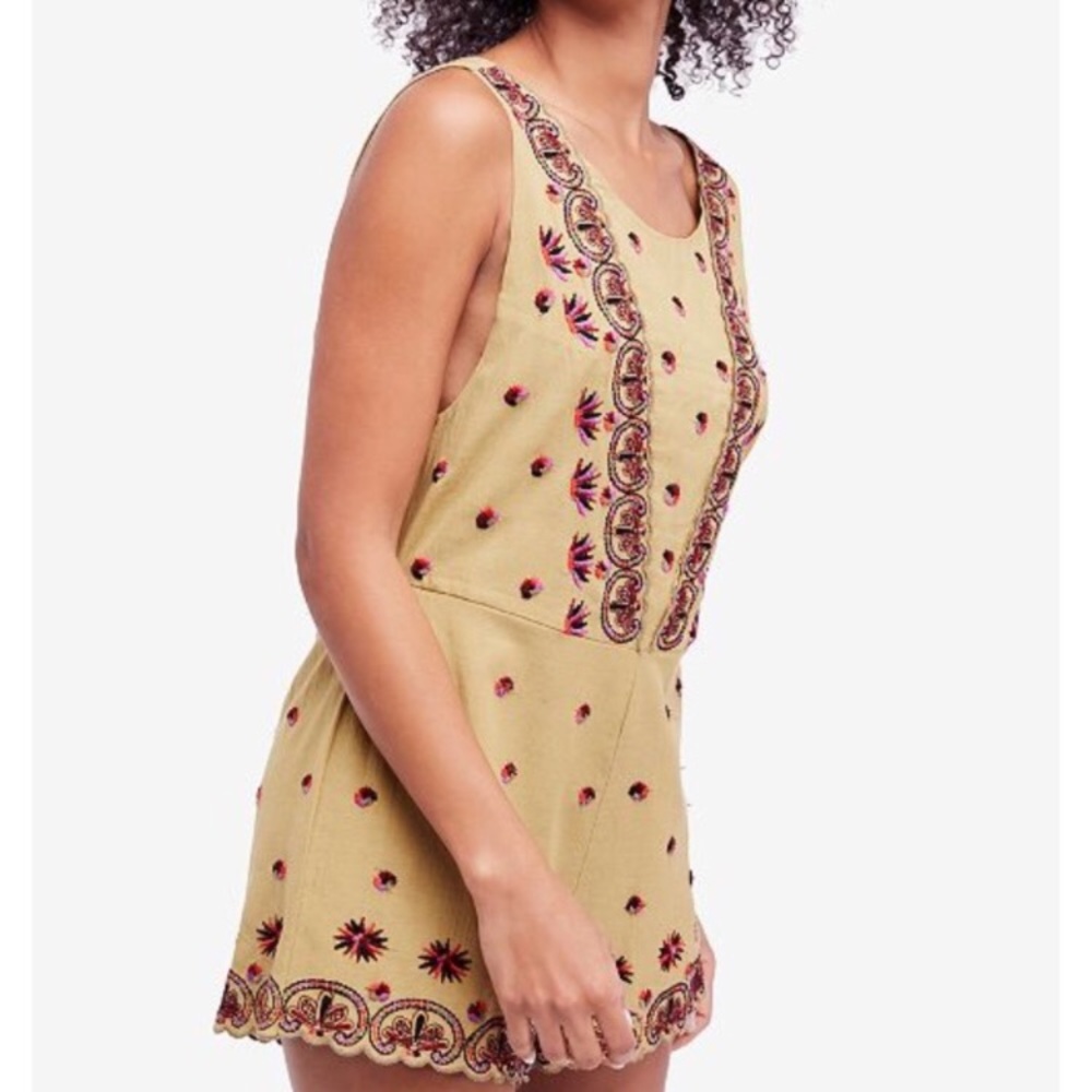Free People Embroidered Margarita Romper Moss